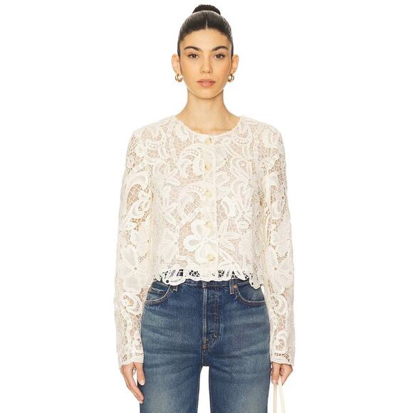 Ulla Johnson Caris Lace Jacket Top in Pristine 2 - Picture 1 of 4